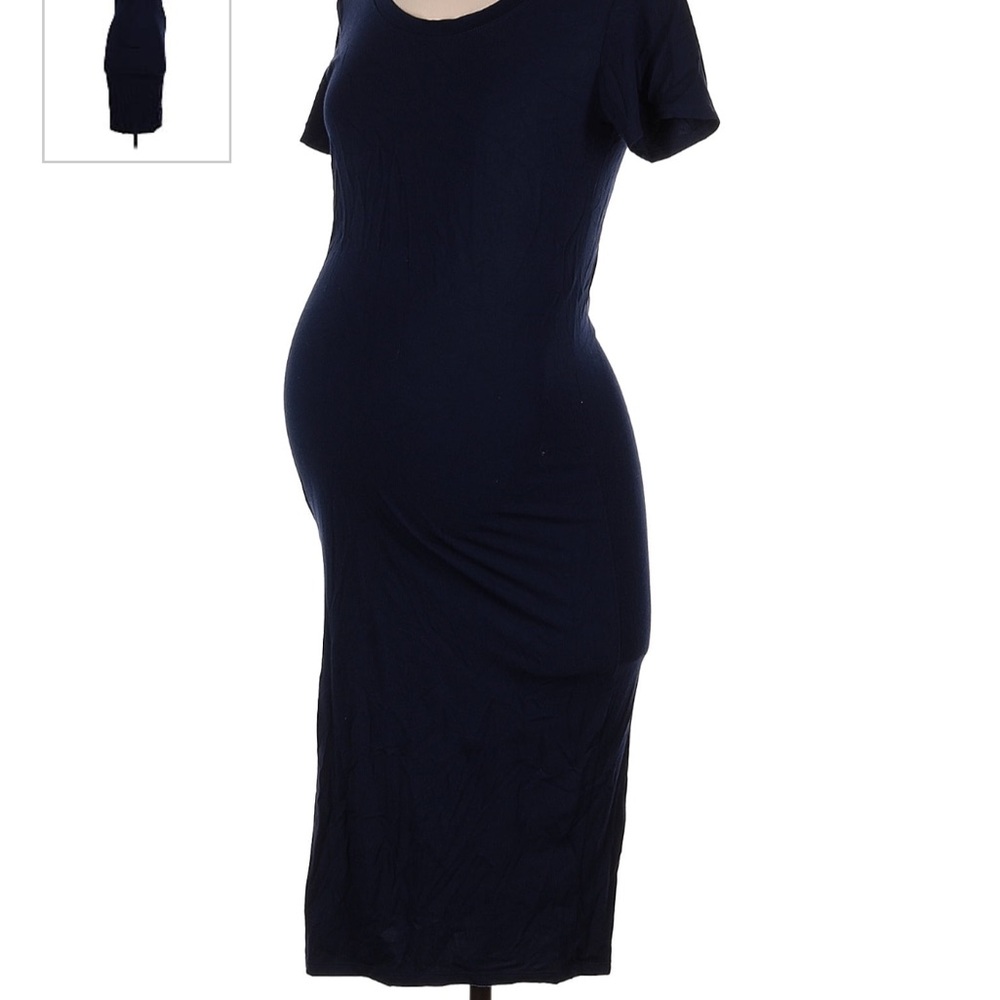 Storq Navy Blue Midi Maternity Dress Spandex Short Sleeve Dress Casual